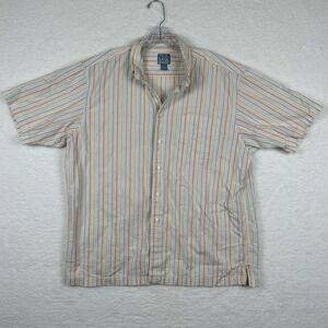 Jos A Bank Mens Stay Cool Button Down Shirt Large Seersucker Waffle Striped SS